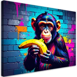 LEINWANDBILD Abstrakt Affe mit Banane Graffiti 90x60cm