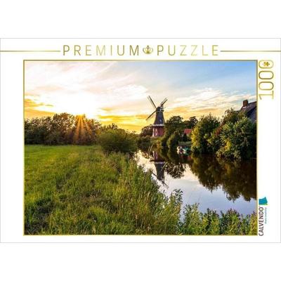 CALVENDO Puzzle Greetsieler Grüne Mühle im Sonnenuntergang | 1000 Teile Lege-Größe 64x48cm Foto-Puzzle für glückliche Stunden