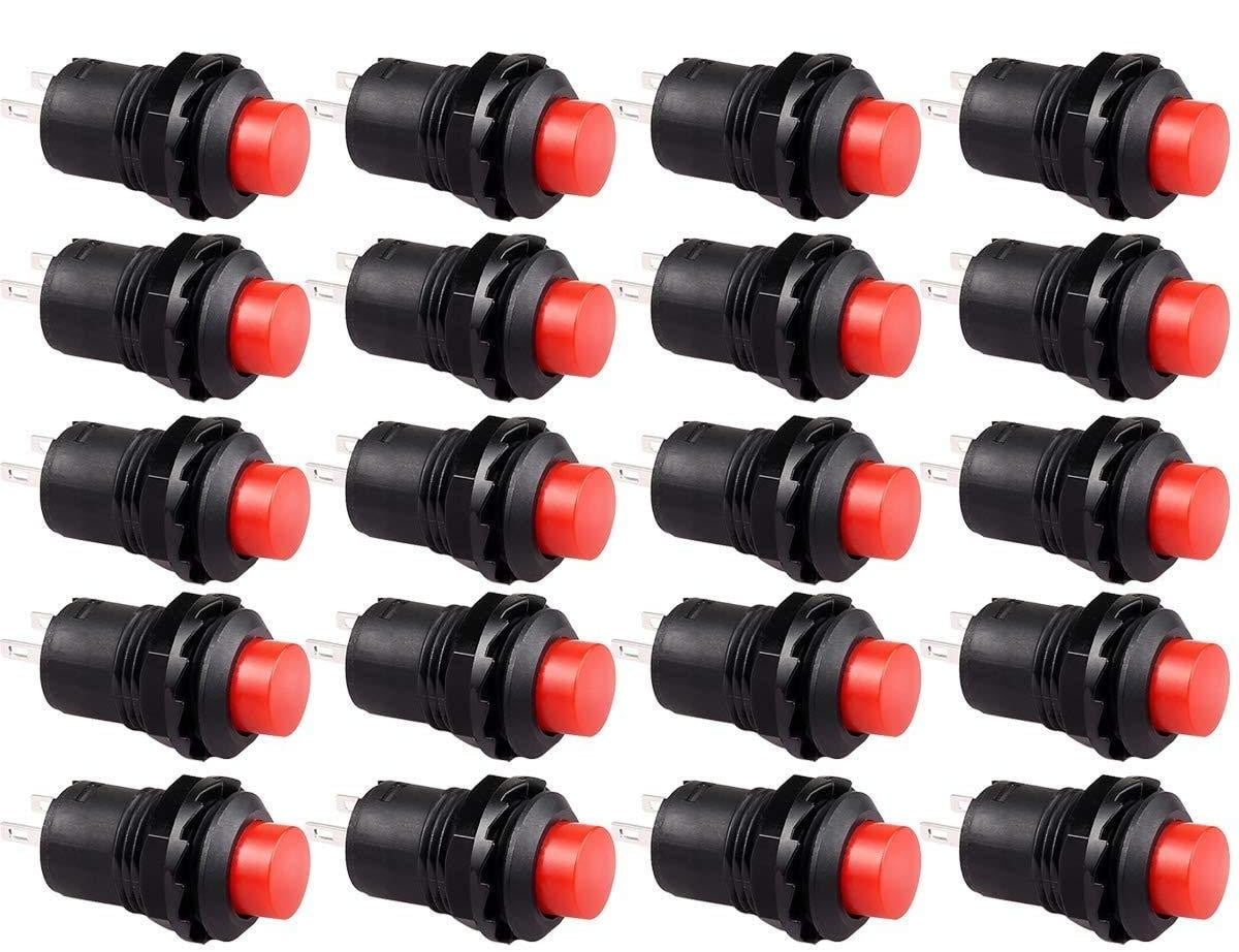 Dripio 20x SPST drukknop, zelfsluitend, rood, 250V/1,5A, 125V/3A