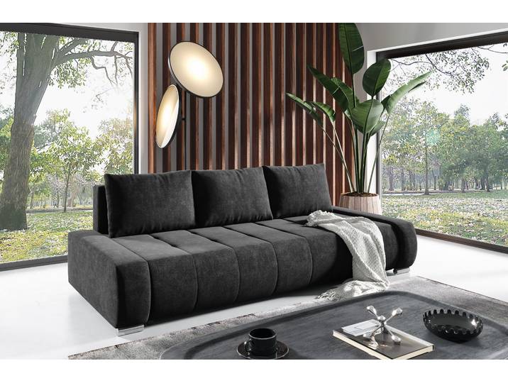 Velours 3-Sitzer Sofa DRACO, Polstercouch mit Bettfunktion und Bettkasten, Schlafsofa, Couch im modernes Stil (Farbe: Anthrazit)