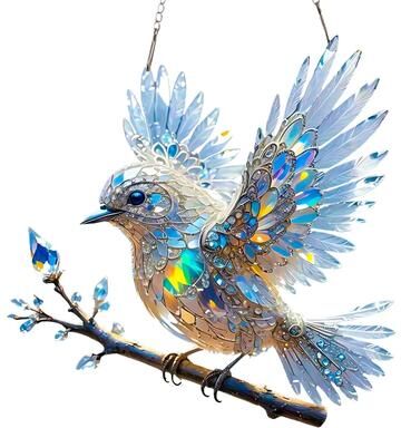 Uplifted Finds Stained Glass Bird Ornament, Reflective Hanging Decor For Windows, Porches & Gifts Stained Glass Bird Ornament, Reflective Hanging Decor For Windows, Porches & Gifts