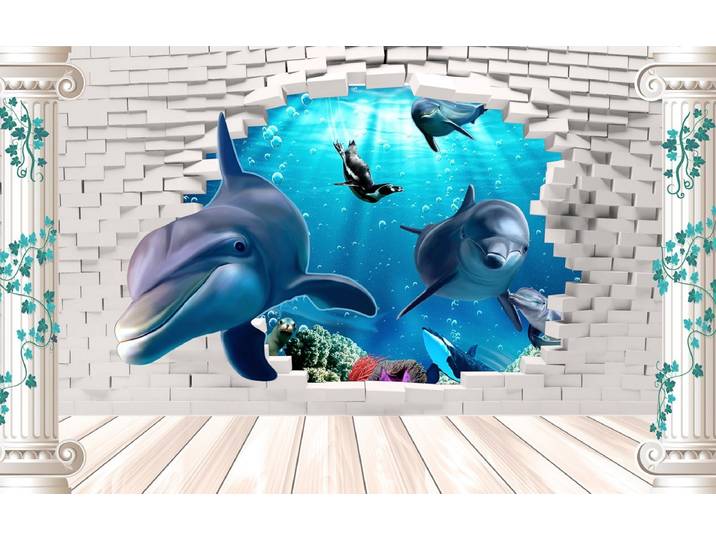 Fototapete PAPERMOON Unterwasserwelt mit Mauer , bunt, B:2m L:1,49m, Vlies, Tapeten, Fototapete