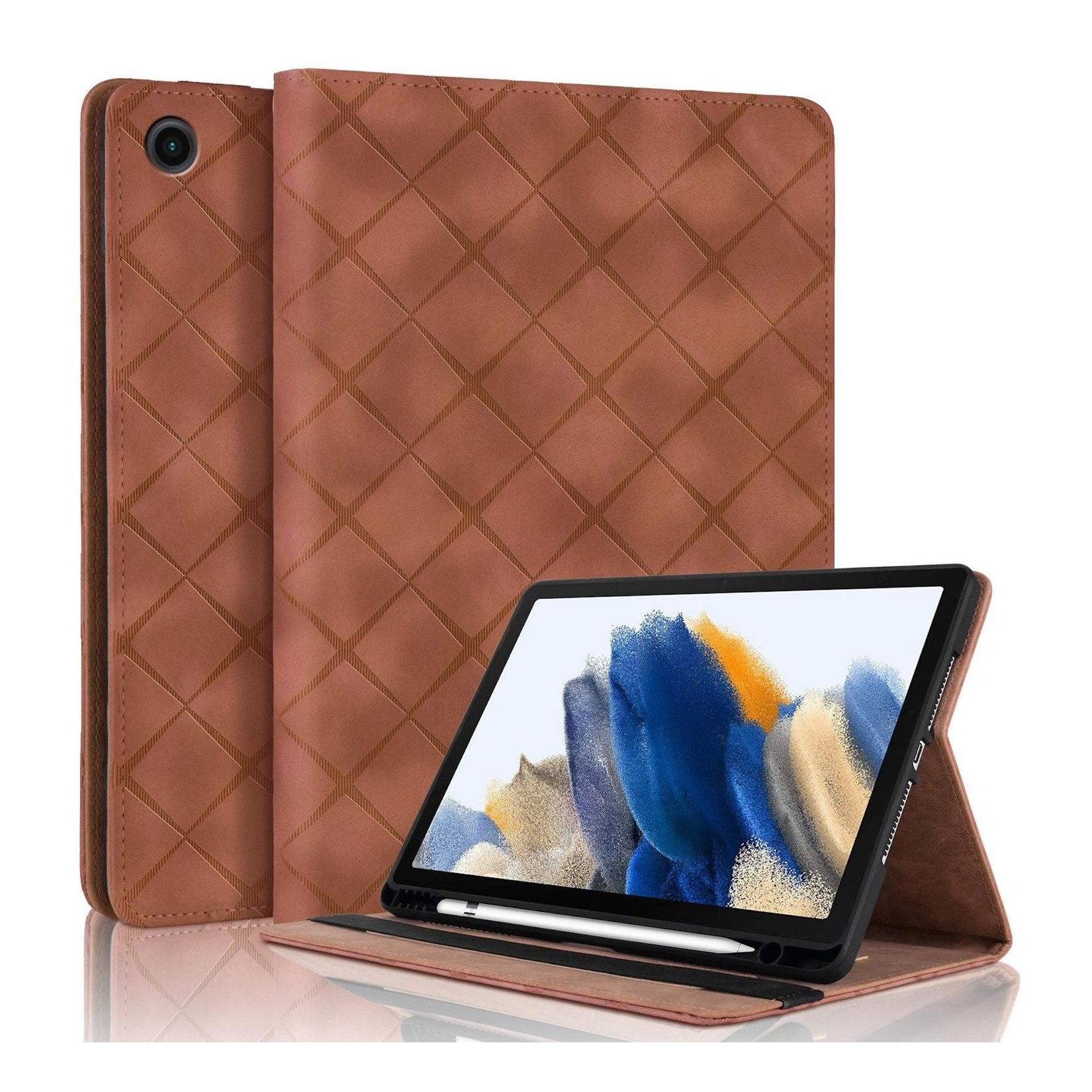Für Samsung Galaxy Tab A9 Plus aufstellbare Rhombus Muster Kunstleder Hülle Tasche Braun