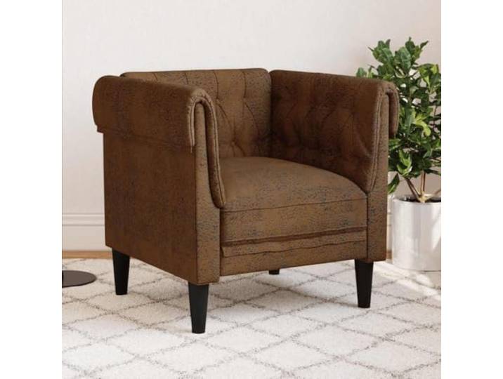 HEFZGDB Chesterfield Sessel Braun Stoff Polsterstuhl mit Gepolsterter Sitzfläche und Gerollten Armlehnen für Wohnzimmer Esszimmer Büro Komfortabel Langlebig Atmungsaktiv