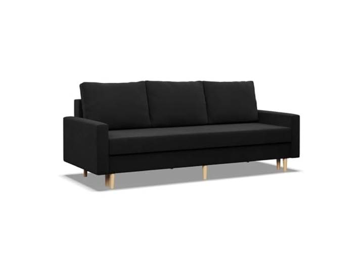 Mebligo - Sofa mit Schlaffunktion und Bettkasten Blank, 3 Sitzer Sofa 212 cm Breit, Schlafsofa, Ausziehbares Couch auf Holzfüßen,Schlafcouch - Schwarz