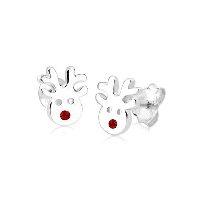 Paar Ohrstecker ELLI "Ohrringe Kinder Rentier Kristalle 925 Silber" Gr. 8, rot, Ohrringe, Kinder, 8,mit Stein, Silber 925 (Sterlingsilber)