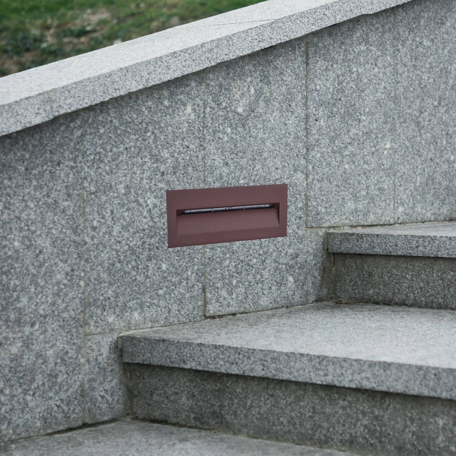 Lucande LED recessed wall light Loya, 23 x 8 cm, rust, IP54 Loya, Brown / rust, Aluminium, Modern, Outdoor Wall Light