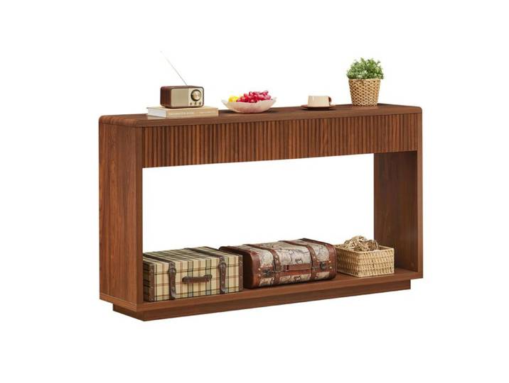 ELVORIN Console d'entrée moderne 150 x 35 x 85 cm deux tiroirs compartiment ouvert aspect noyer