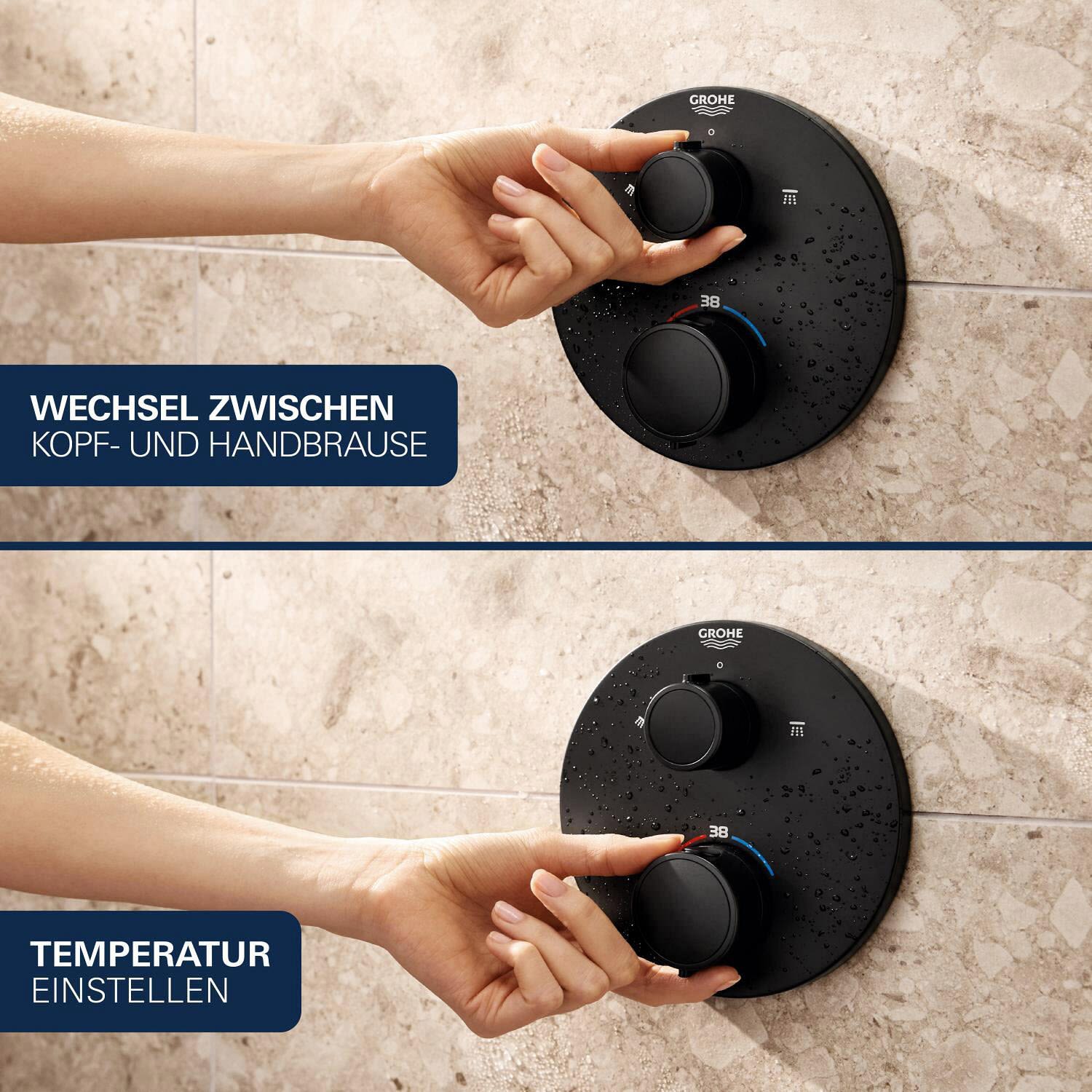 Grohe Precision Duschsystem Unterputz mit Vitalio Rain Mono 310, rund, Badarmaturen, 348802430, matt black