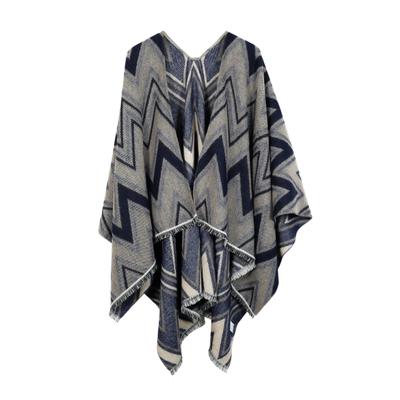 XXL-Schal "Marcia", Damen, blau, Polyacryl, COLLEZIONE ALESSANDRO, gemustert, Basic, Modetücher, Poncho im Zick-Zack Design