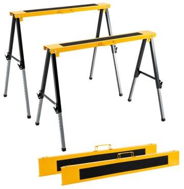 Costway 2 Pack Folding Saw Horses with 12 Adjustable Leg Heights and Handles-Yellow