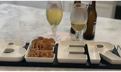 Red Vanilla BEER Serving Dishes with Wooden Tray