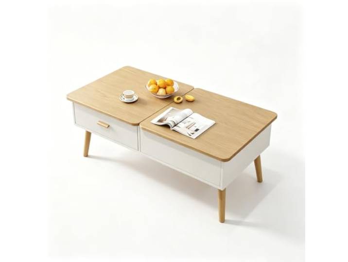 Couchtisch mit hochklappbarer Tischplatte, verborgenem Stauraum Platzsparendes Möbel für Wohnungen(Natural+White,47.2x23.6x18.5 in)