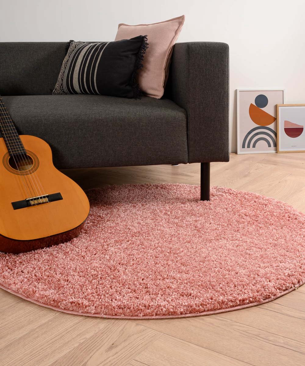 Tapeso Rond hoogpolig vloerkleed Shaggy Trend roze