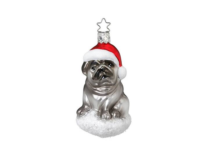 Weihnachtsfigur INGE-GLAS Hund grau , rot (grau, rot, weiß), H:10,5cm, Glas, Dekofiguren, Weihnachtsfigur