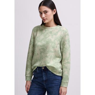 Langarmshirt STREET ONE STUDIO, Damen, Gr. 46, grün (slate grün), Stoff, 81% Polyester, 17% Viskose, 2% Elasthan, gemustert, normal normal, Rundhals, Bündchen, Shirts Langarmshirt, mit Muster
