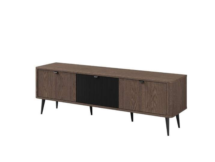Compleo TV-Schrank mit 3 Türen, TV-Kommode mit Lamellen LILIA,Minimalistisch Nussbaum
