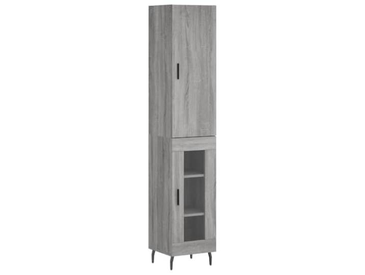 Roanoer Highboard Grau Sonoma 34,5x34x180 cm Holzwerkstoff Schrank Schmaler Vitrinenschrank im sonoma-grauen Design für Wohnzimmer und Flur, bietet flexiblen Stauraum auf kleinem Raum.