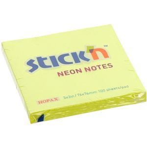 Stickn Haftnotizen Neon Notes, neongelb, 76 x 76mm, selbstklebend, 100 Blatt