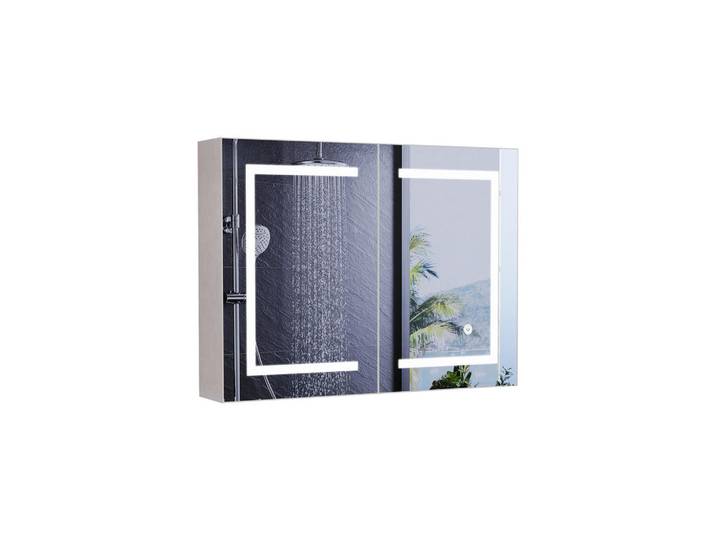 Shopentra Badezimmer Spiegelschrank 80x60cm mit LED-Beleuchtung, Weiß, Glas, 60x80x14 cm, Badezimmer, Badezimmerspiegel, Spiegelschränke