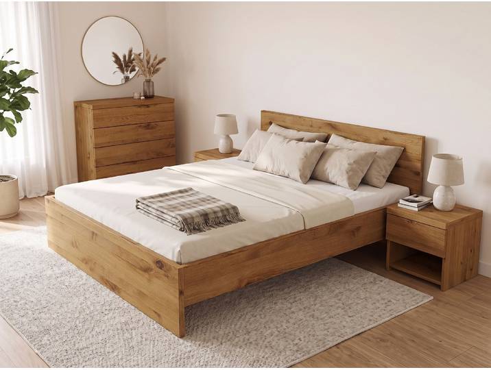 Bett „Raphaela“ Wildeiche 120 x 210 cm Massivholz Wildeiche