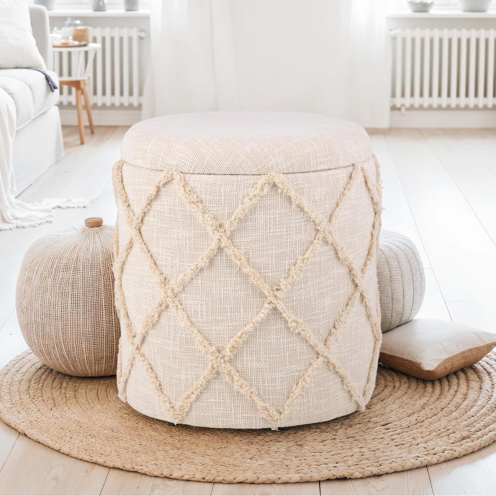 Sitzhocker FineBuy Hocker mit Stauraum rund 40 cm Baumwolle Boho Polsterhocker