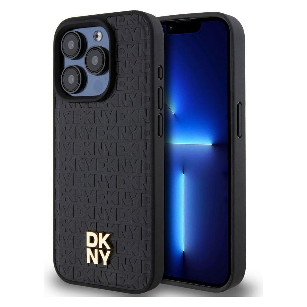 DKNY DKHMP14XPSHRPSK iPhone 14 Pro Max 6.7" czarny/black hardcase Leather Monogram Pattern Metal Log (Apple iPhone 14 Pro Max) (1714462325)