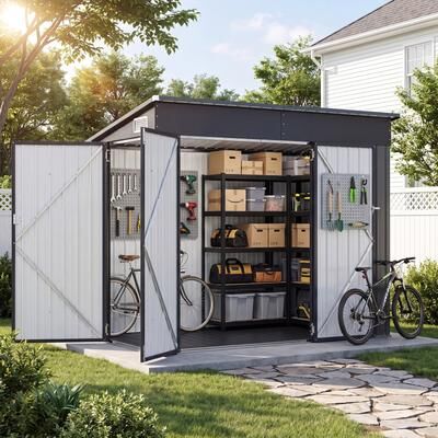 AOXUN Outdoor Storage Shed with Triple Lockable Door Metal Storage Cabinet with Slopping Roof