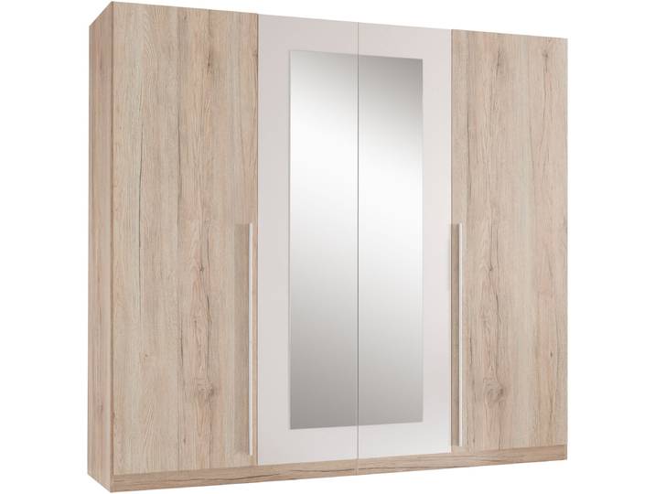 Drehtürenschrank SCHLAFKONTOR Cano Kleiderschrank, Drehtürenschrank , weiss (eiche san remo hell, weiß, spiegel), B:228cm H:213cm T:62cm, Melamin, Schränke, Drehtürenschrank, Spiegeltüren