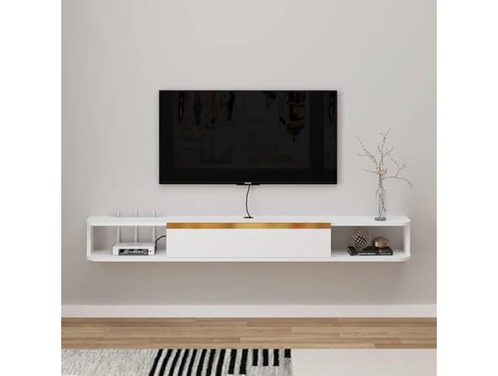 Pmnianhua TV Lowboard Hängend, TV Schrank Hängend, Wand befestigter schwimmender TV-Ständer Unterhaltungs, Medienkonsolen-Center Großer Aufbewahrungsschrank für Wohnzimmer Home Office (160cm)