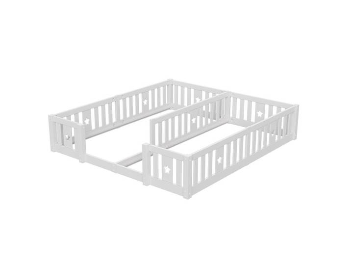 Polsterbett 2x90x200cm weiß Holz, Sicherheitsgitter, Montessori, Weiß, Schlafzimmer, Betten, Polsterbetten