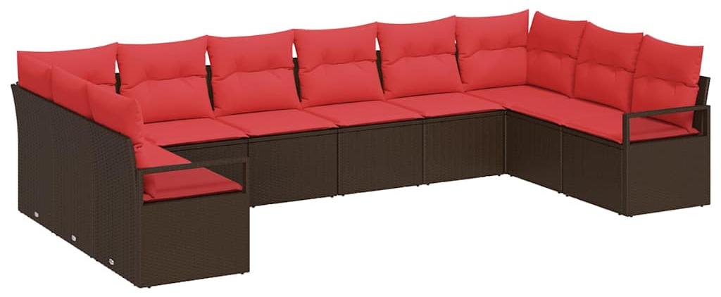 Sofa Set mit Kissen 10 pcs Braun Poly Rattan