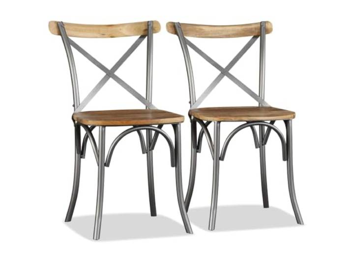 KTHLBRH Esszimmerstühle 2 Pack Massivholz Mango mit Stahlgestell Industrie-Design, rustikale Optik, einfache Montage, belastbar bis 110 kg, für Esszimmer und Restaurant