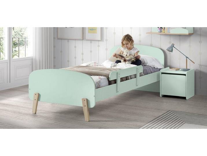 Natur24 Bett Kiddy Set aus Bett, Absturzschutz Lattenrost und Nachtkonsle in Grün