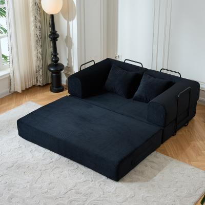 Loedds 59.05-Inch Corduroy 5-in-1 Folding Floor Sofa Bed with Cylindrical Pillow