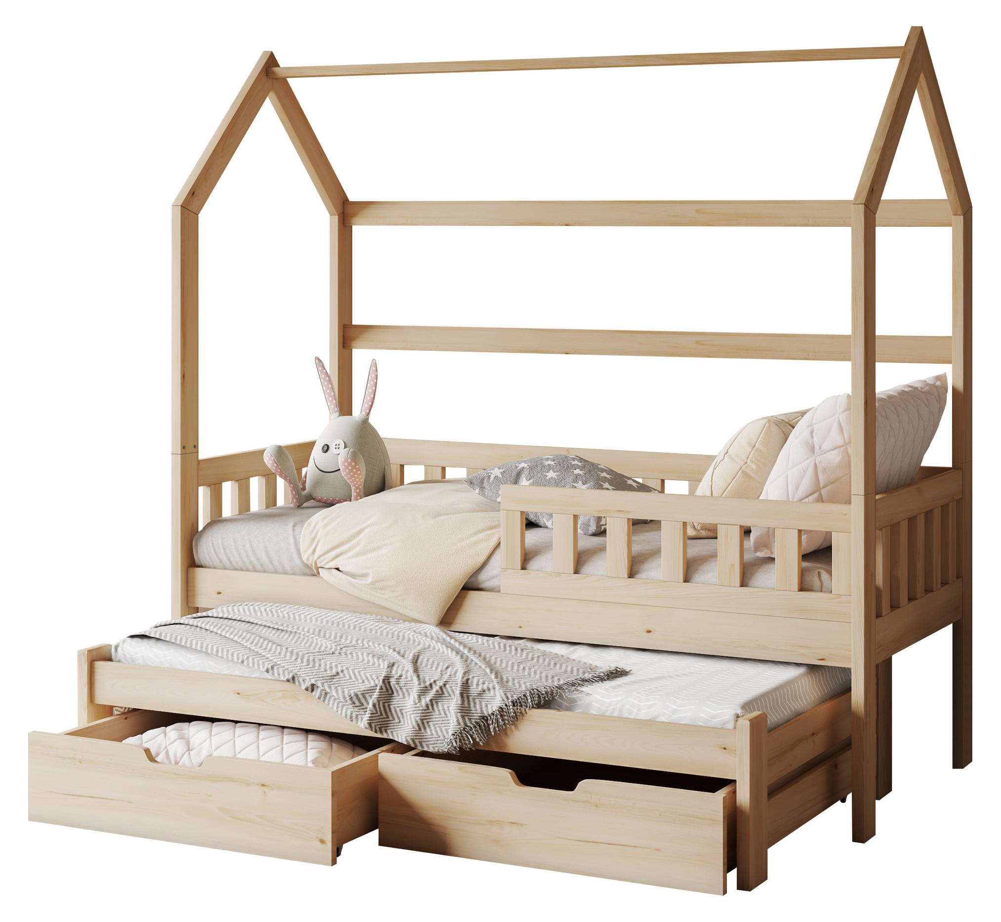 MIRJAN24 Kinderbett Tymon II 80, Kinderzimmer Bett mit Lattenrost, Holzkonstruktion (Farbe: Kiefer Natur, Größe: 80x180 cm)