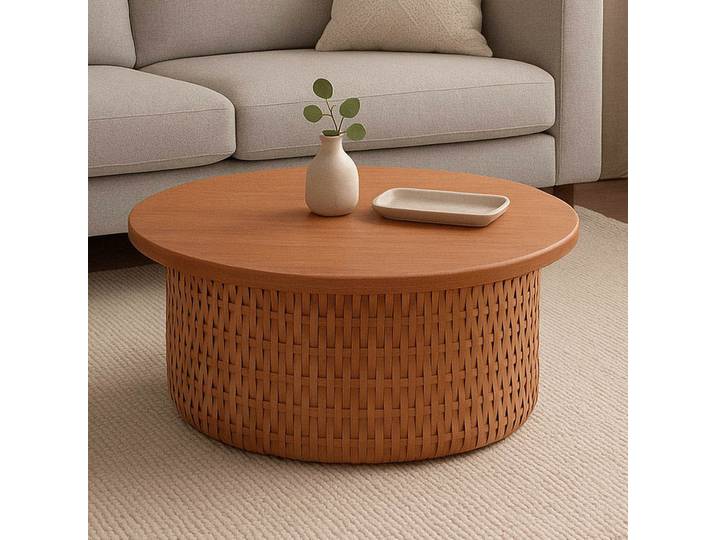 Couchtisch HWC-P15, Beistelltisch Sofatisch Wohnzimmertisch Mahagoniholz Rattan rund Ø75cm Standard