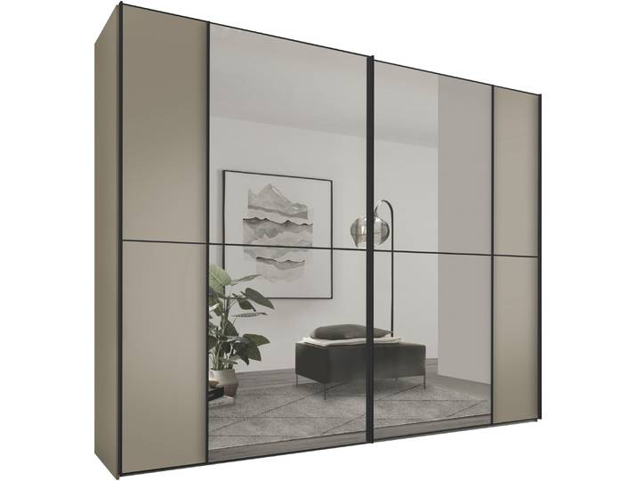 Schwebetürenschrank, Holzwerkstoff, Beige, 270×240×68 cm, Mit Spiegel & Kleiderstangen, Modern, Staud
