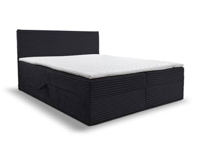 Boxspringbett 180x200 mit Bettkasten, Tilly Doppelbett Schwarz Cordstoff Bett 180x200, Doppelbett mit Topper (4 cm) für extra Liegekomfort