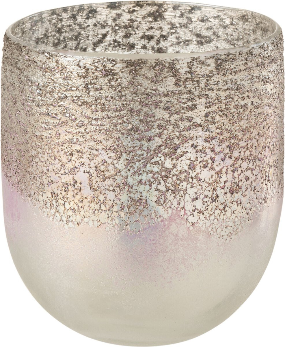 J-Line windlicht Milano glas grijs/roze large