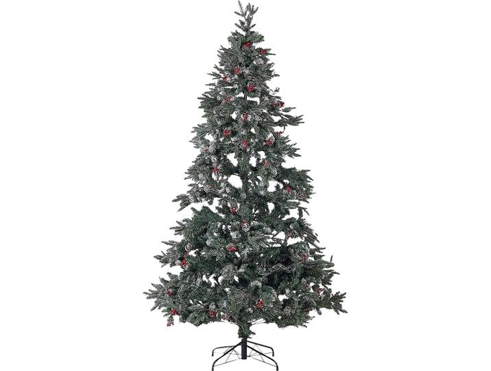 BELIANI Weihnachtsbaum 240 cm Grün/ Rot Schnee bestreut mit Zapfen, Stechpalmenbeeren und Kunstschnee Weihnachtszeit/ Weihnachten/ Wohnzimmer Modern