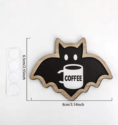 Inspire Picks Cute Wooden Halloween Bat Decor Coffee Themed Hanging Stickers For Home & Kitchen crafts Ms11215