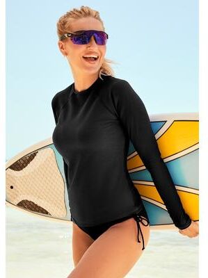 Plus Size Women's Chlorine Resistant Quick-Dry Long Sleeve Swim Rash Guard by Swimsuits For All in Black (Size 20)