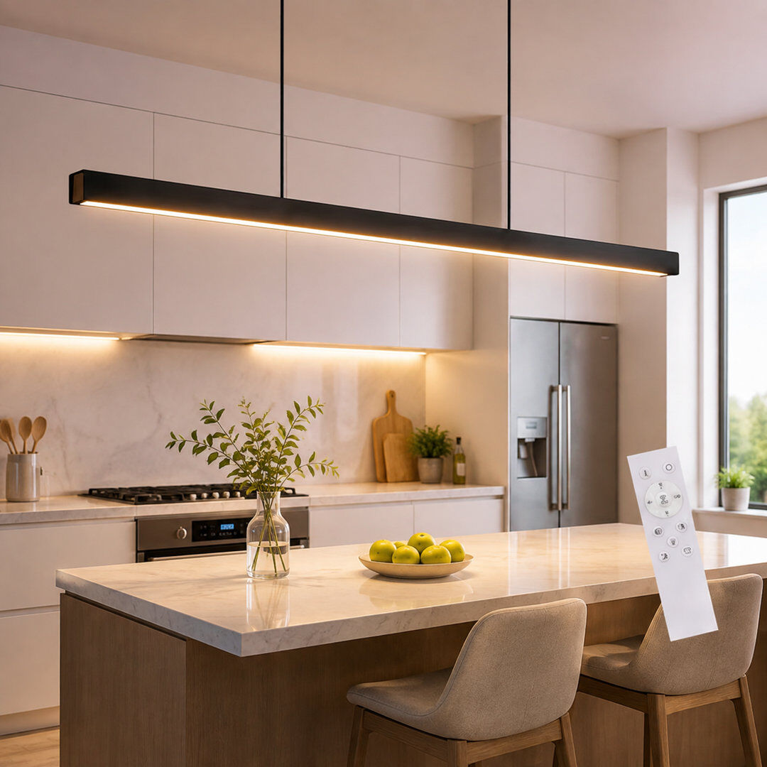 Metro 1 - Light Linear LED Dimmable Kitchen Island Pendant Matte Black 157cm H X 4.6cm W X 108.5cm D