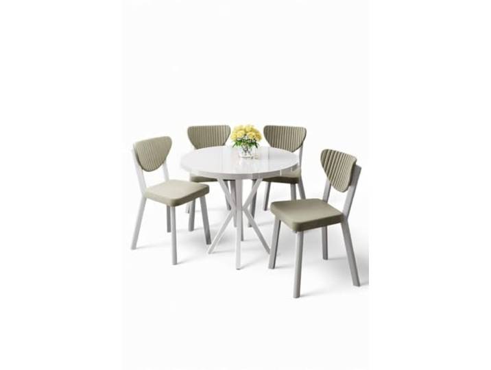 Hanah Home Modern 5-Piece Dining Table & Chairs Set, White & Cream, 100% Melamine Coated Chipboard, Metal Legs, Plywood Frame, Scandinavian Design