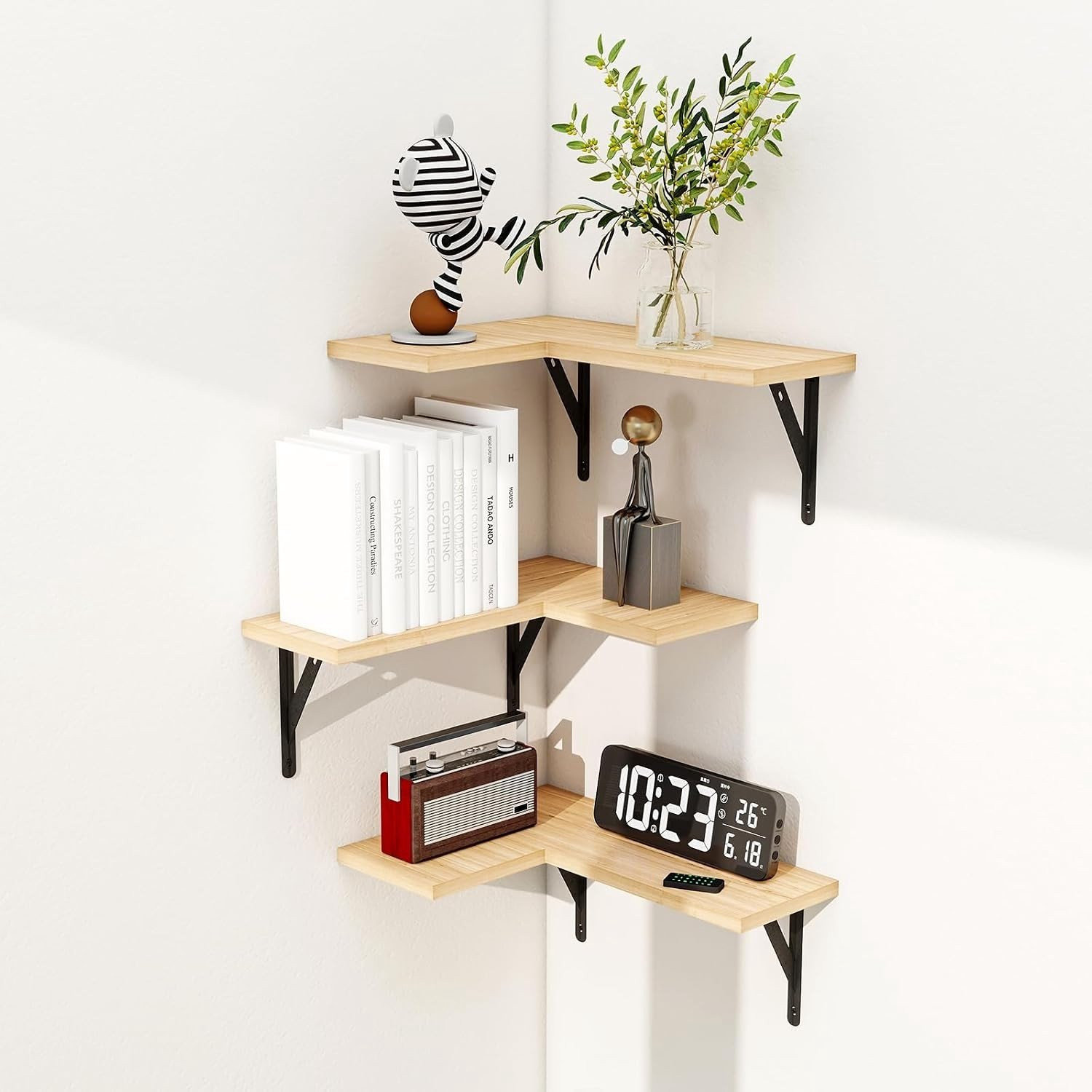 Set van 3 L-vormige zwevende hoekkasten van hout voor keuken, woonkamer of badkamer, B: 40 cm, D: 30 cm