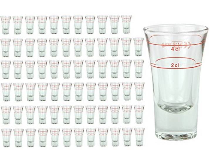 72er Set Schnapsglas DUBLINO mit Eichstrich, 2 cl + 4 cl in Einem, doppelt-geeichtes Spirituosenglas mit Füllstrich, Double Shot Glas, Stamper, hochglänzendes Markenglas, glasklar