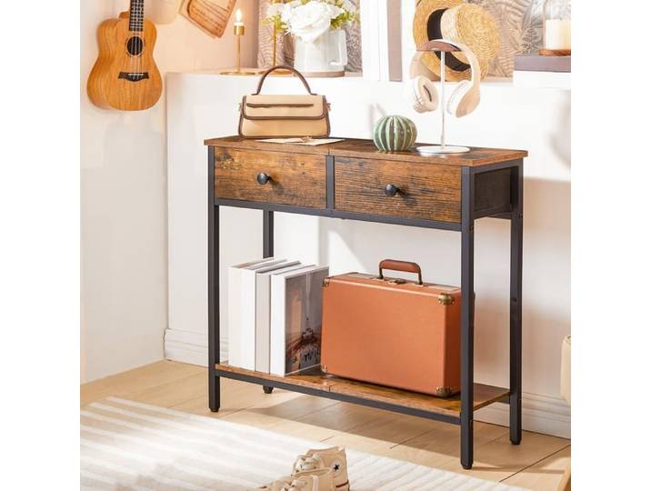 Console Meuble - HOOBRO - Table d'Entrée - 2 Tiroirs en Tissu - Marron Rustique - Vintage