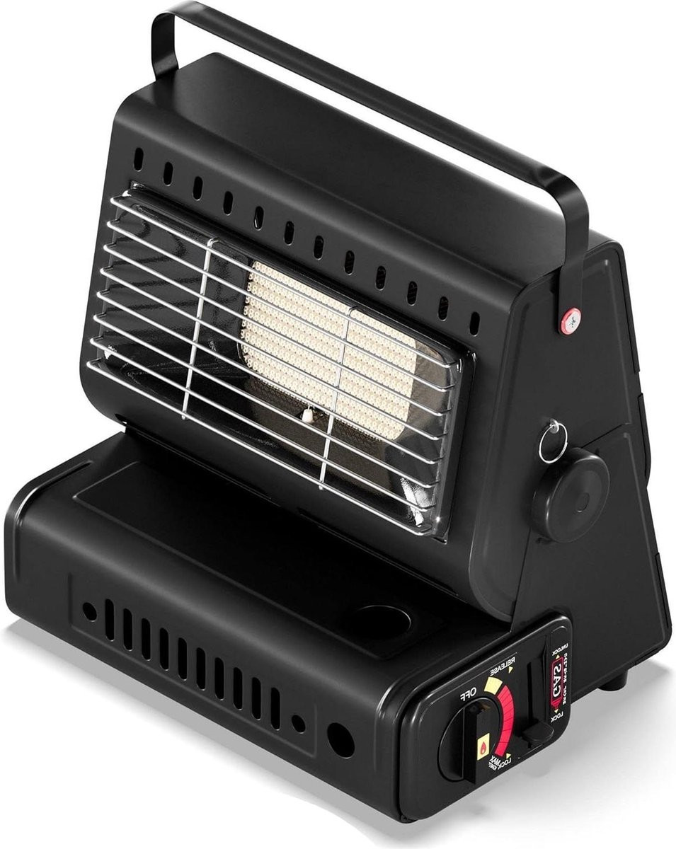 Draagbare camping gaskachel 13 KW voor buiten en tent, zwart