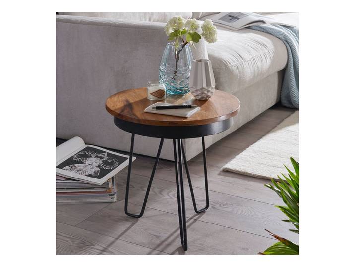 KADIMA DESIGN Beistelltisch Beistelltisch 43x45x43 cm Massivholz Couchtisch Wohnzimmer Sofatisch (Holztisch Metallbeine), Sofatisch Industrial Style Echtholz